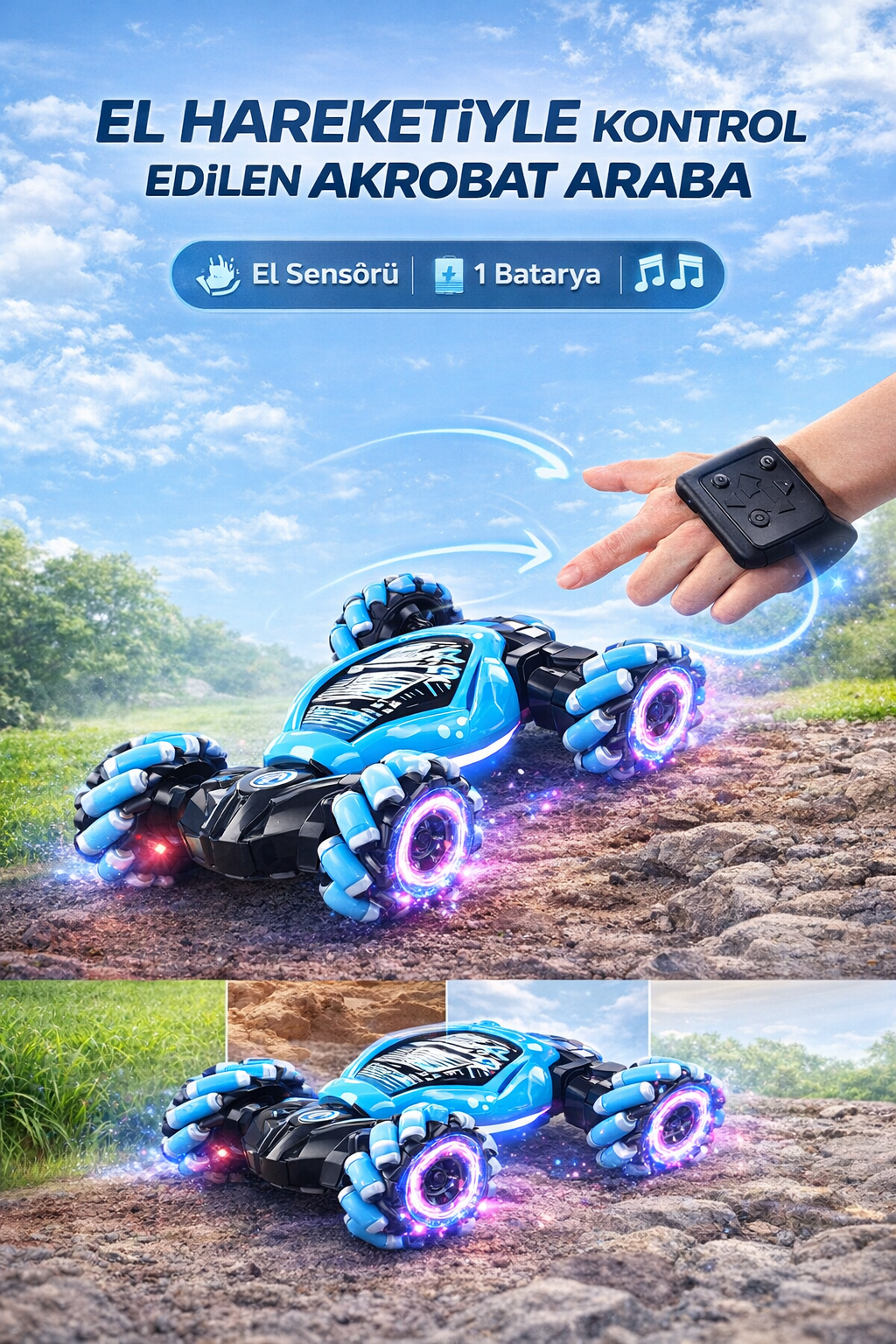 🚗 Şarjlı Akrobat Çift Kumandalı Araba